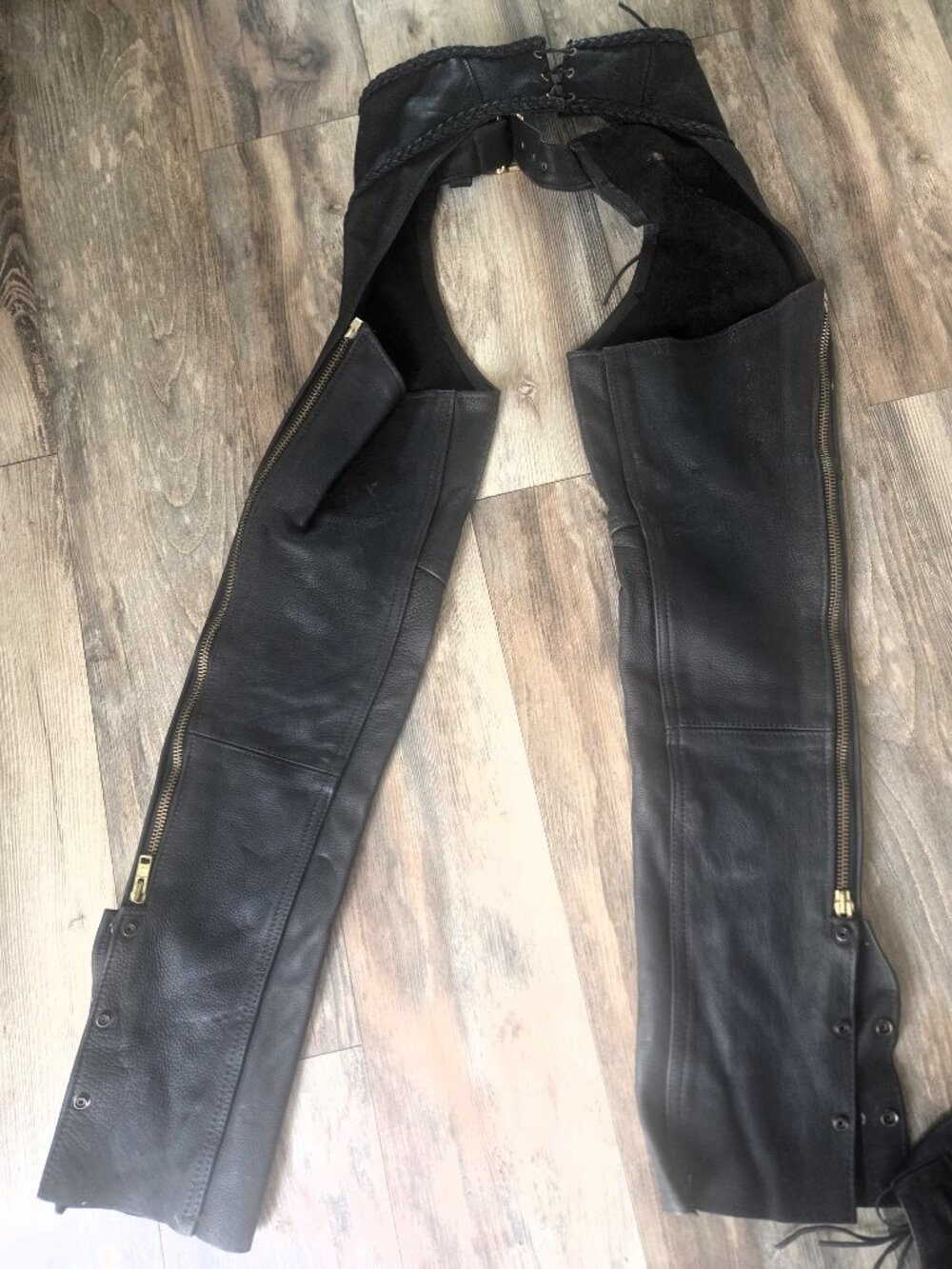 Women's Small Leather Chaps with Braided Detail — Adjustable